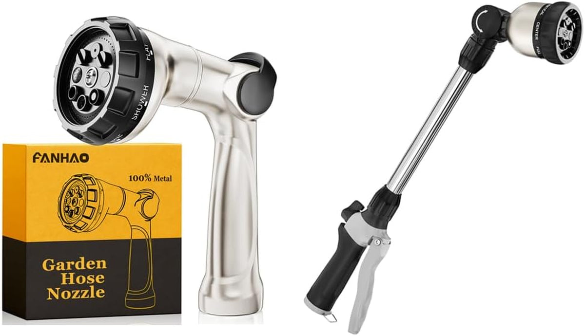 FANHAO Professional Heavy Duty Garden Hose Nozzle+ 16 Inch Hose Wand