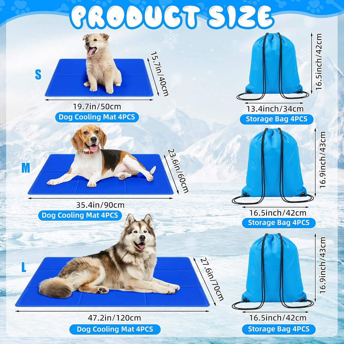 Drydiet 4 Pack 15"X 19" Dog Cooling Mat with Storage Bags