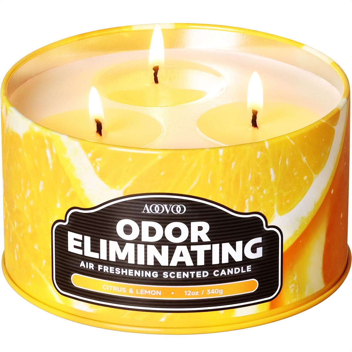 AOOVOO Citrus Lemon Odor Eliminating Candle - 3 Wick Highly Fragranced