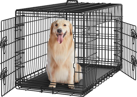 Yaheetech 42Inch Double Door Dog Crate W/Divider, Collapsible Metal Kennel