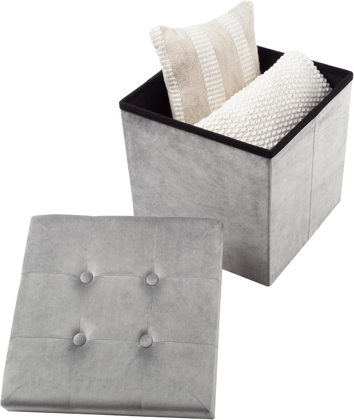 Storage Ottoman - Velvet Tufted Footrest, Linen Chest, or Storage Organizer with Removable Lid for Bedroom, Living Room, or Dorm by Lavish Home (Gray)