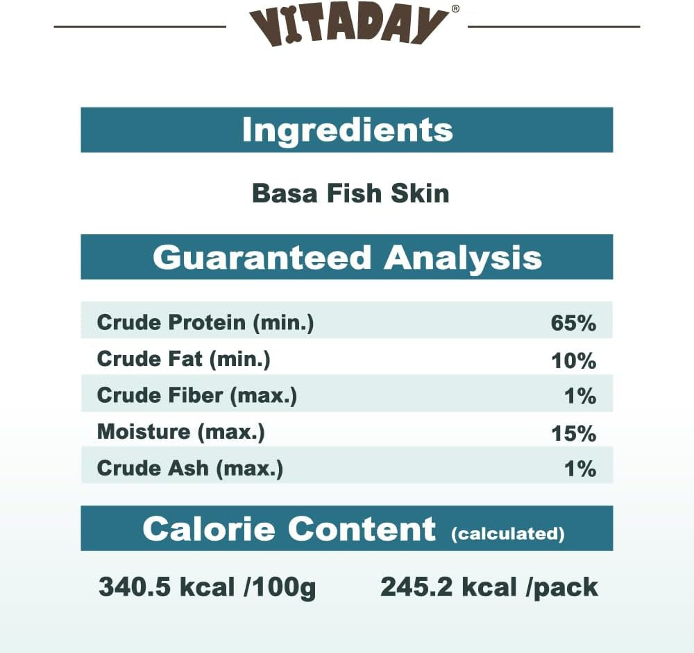 VITADAY Dog Jerky, 100% Fish Skin Dog Treats, Tough Grain-Free Rawhide Alternative, Natural Dog Jerky Treats For, Rich in Collagen & Omega-3, Low Fat, Hypoallergenic, 3 Oz Pack, Ring (L)
