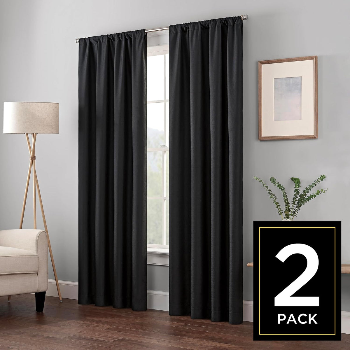 Eclipse Kendall Thermaback Blackout Curtain Set, 42X84, Black, 2‑Pack