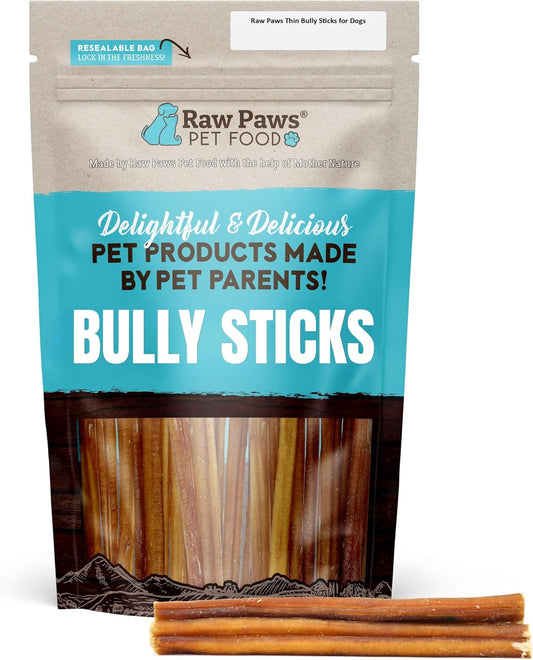 Raw Paws Thin Bully Sticks for Small Dogs, 6-Inch (20-Count) - Low Odor