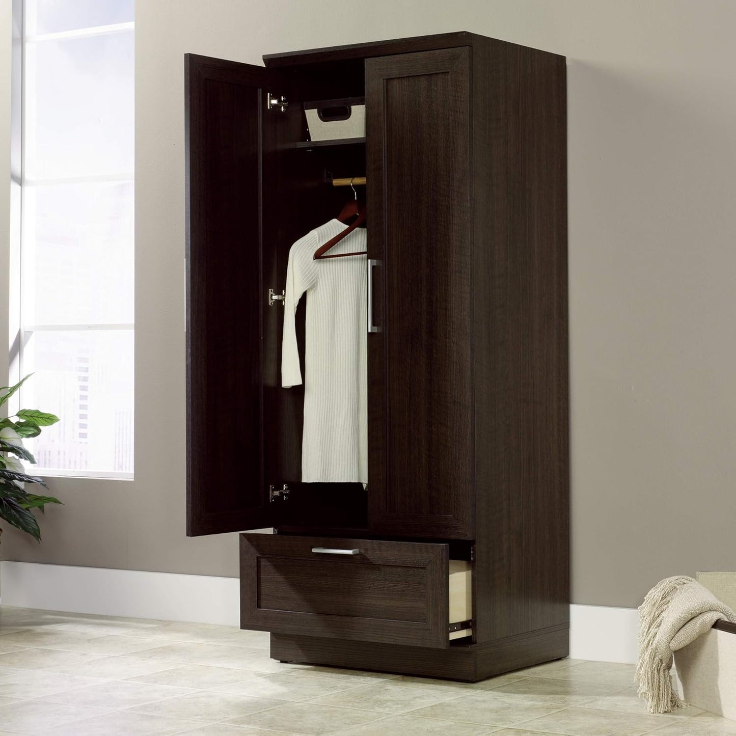 Sauder Homeplus Wardrobe/Pantry Cabinets, L: 28.98" X W: 20.95" X H: 71.18", Dakota Oak Finish