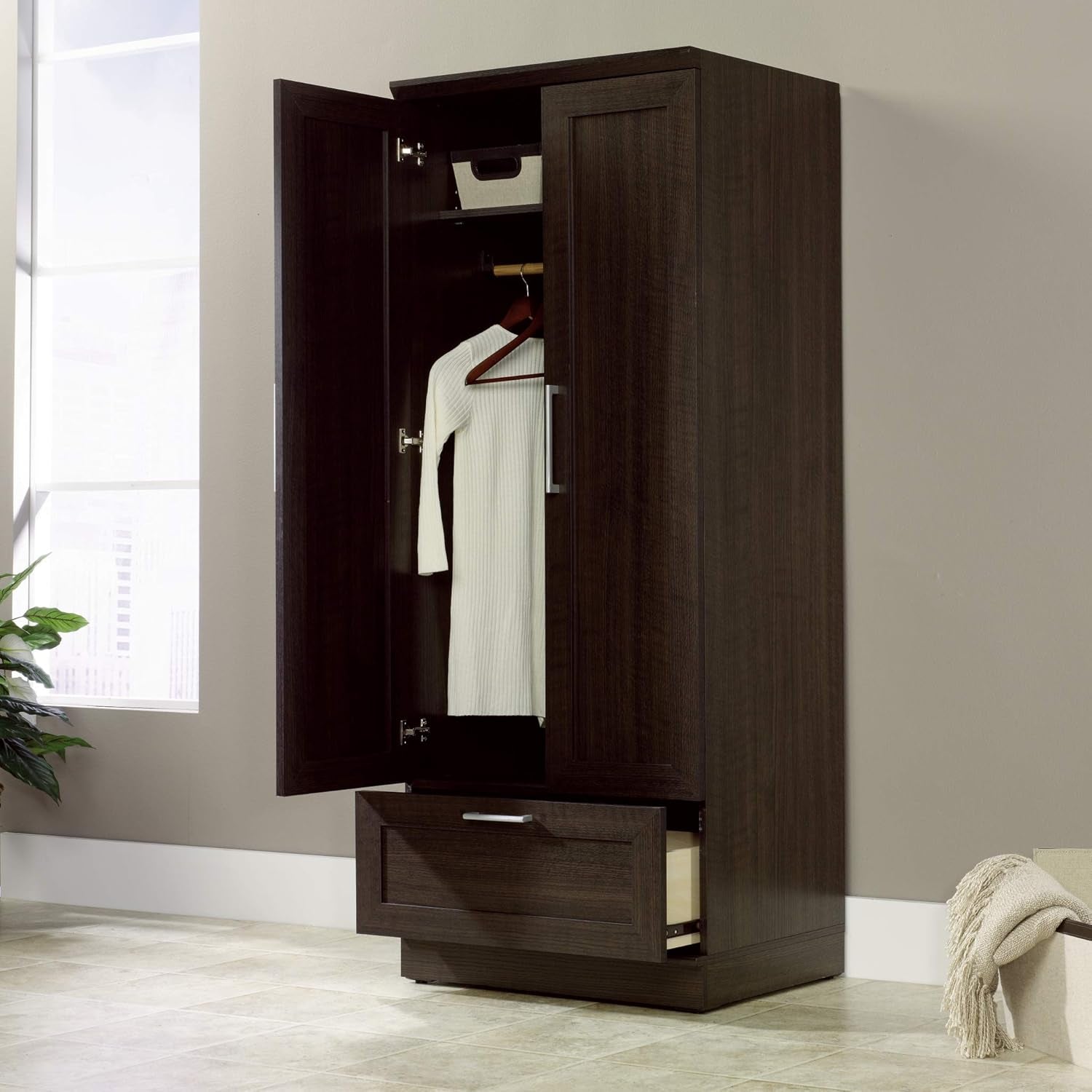 Sauder Homeplus Wardrobe/Pantry Cabinets, L: 28.98" X W: 20.95" X H: 71.18", Dakota Oak Finish