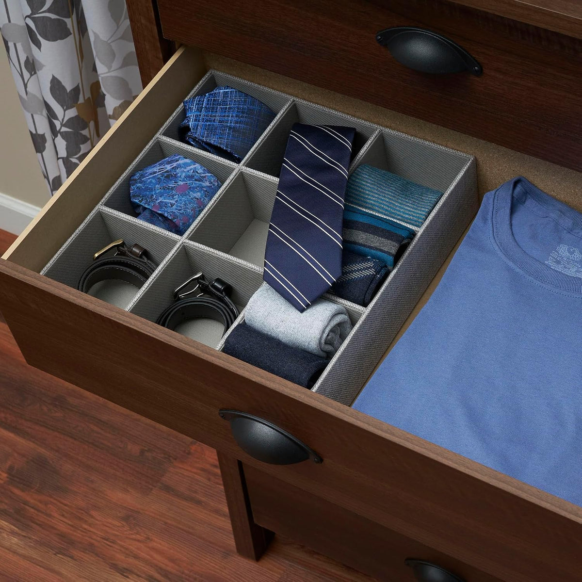 Household Essentials Grey 728-1 Deep 9 Section Drawer Organizer Box for Storage 12 in X 3.13