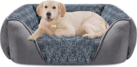 INVENHO Large Dog Bed for Large Medium Small Dogs, Rectangle Washable Orthopedic Dog Bed, Soft Calming Sleeping Puppy Bed Durable Pet Cuddler with Anti-Slip Bottom L(30"X24"X9")