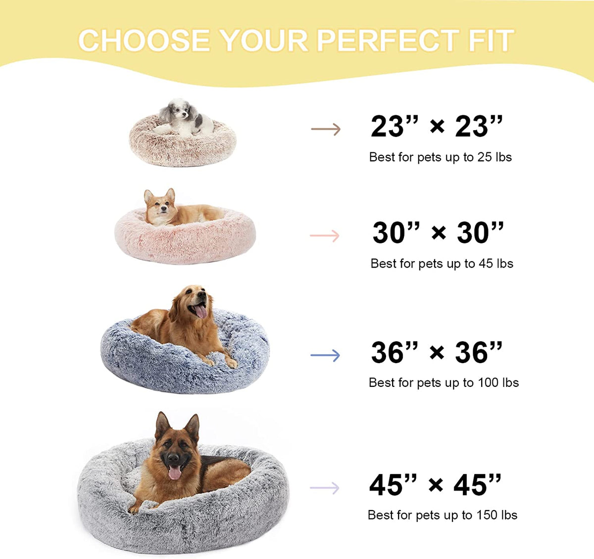 Bedfolks Calming Fluffy Donut Dog Bed for Large Dogs,Dark Grey, 36" Round