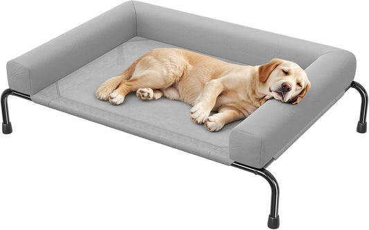 Simple Trending Elevated Dog Bed for Large Dogs with Bolsters, Grey