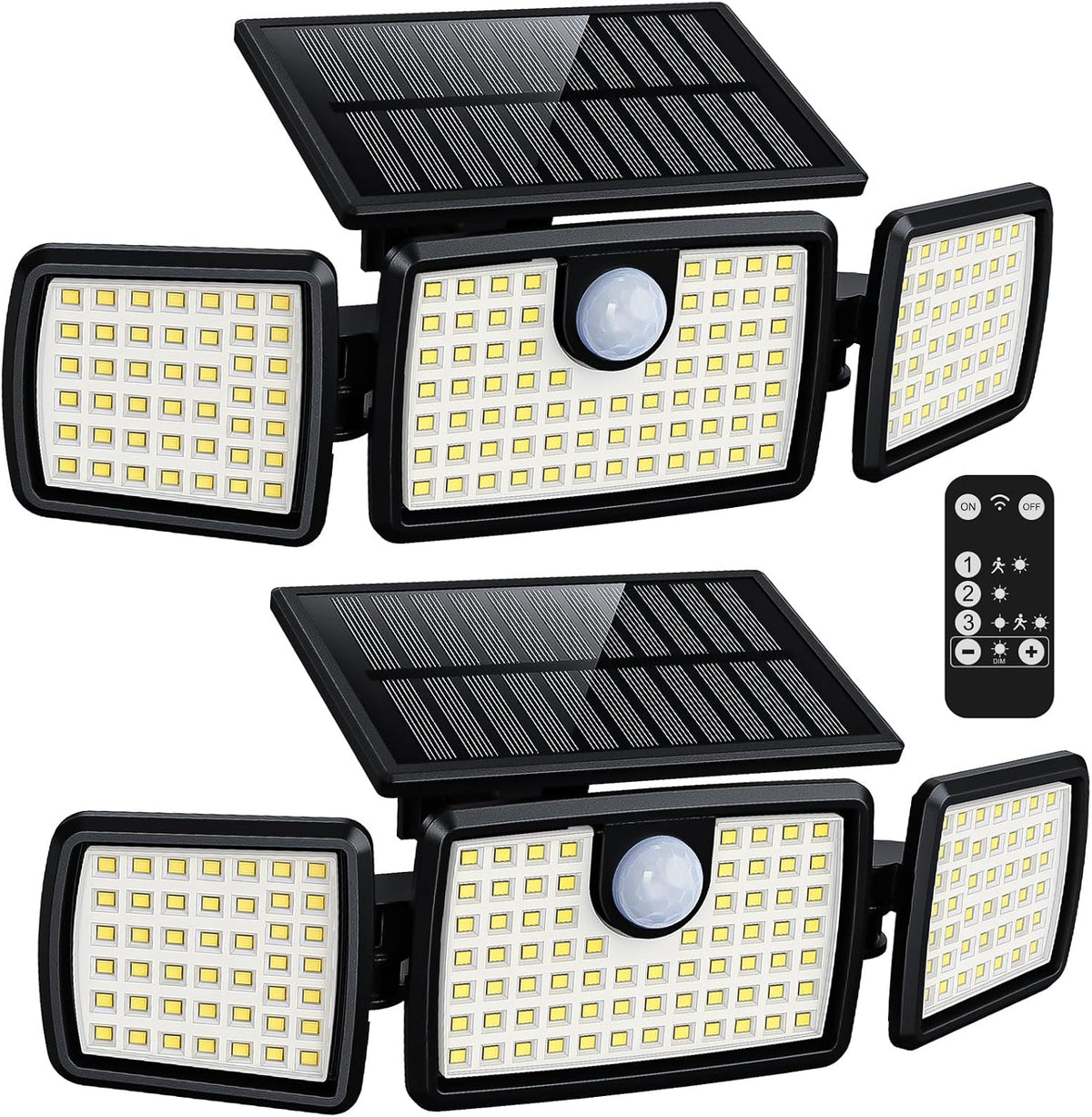 MIHANI Solar Lights Outdoor, Quick Charge Solar Motion Deck Lights Outdoor for Deck with High Brightness, Larger Built-In Tempered Glass Panel, Sensitive PIR Motion Inductor (Remote,2 Pack)