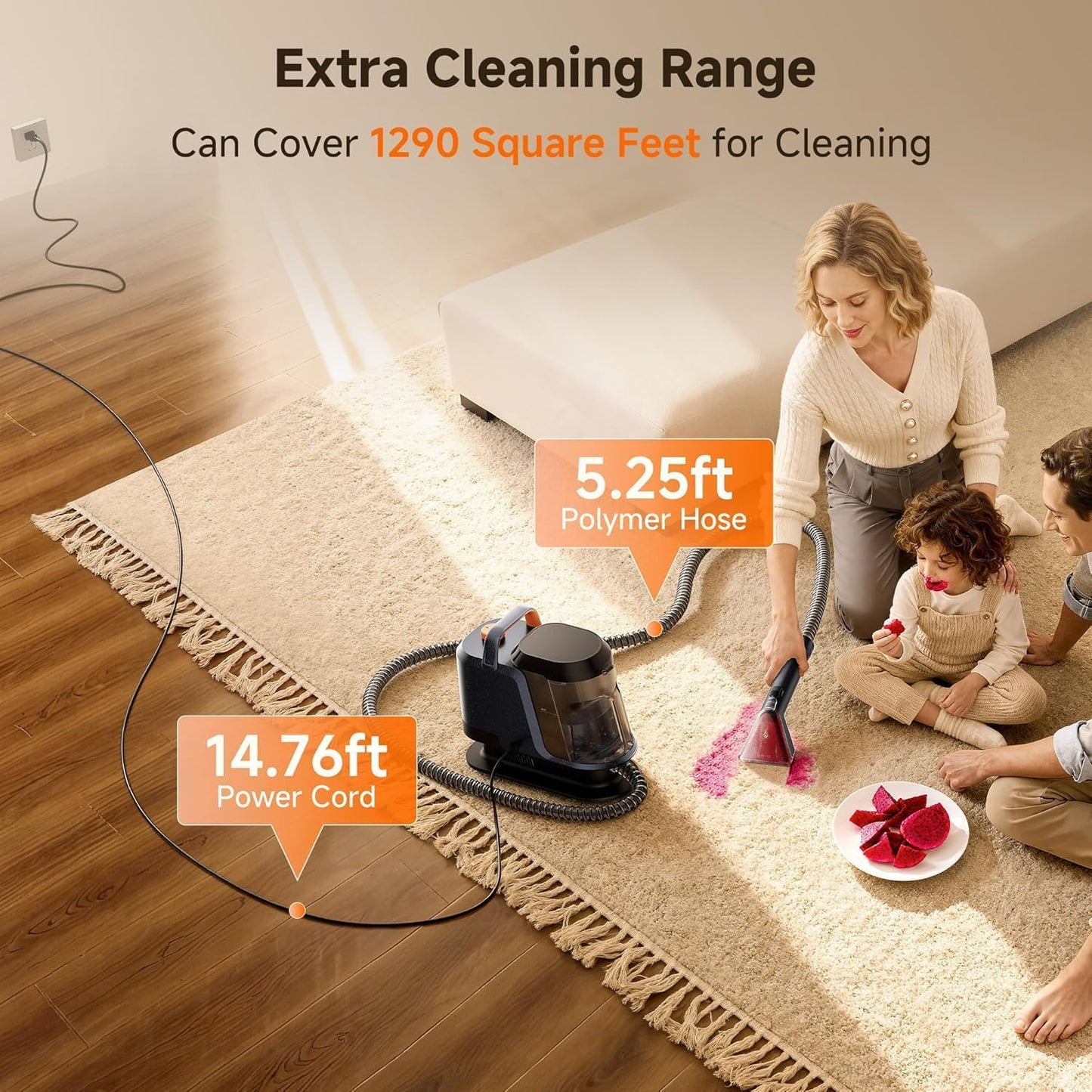 Uwant Carpet Cleaner Machine 18Kpa Portable Carpet Cleaner for Cars Couch, 2In1 Water Tank Upholstery Cleaner, Spot Cleaner with Cleaning Tools, 2.4 Liter Set of 1