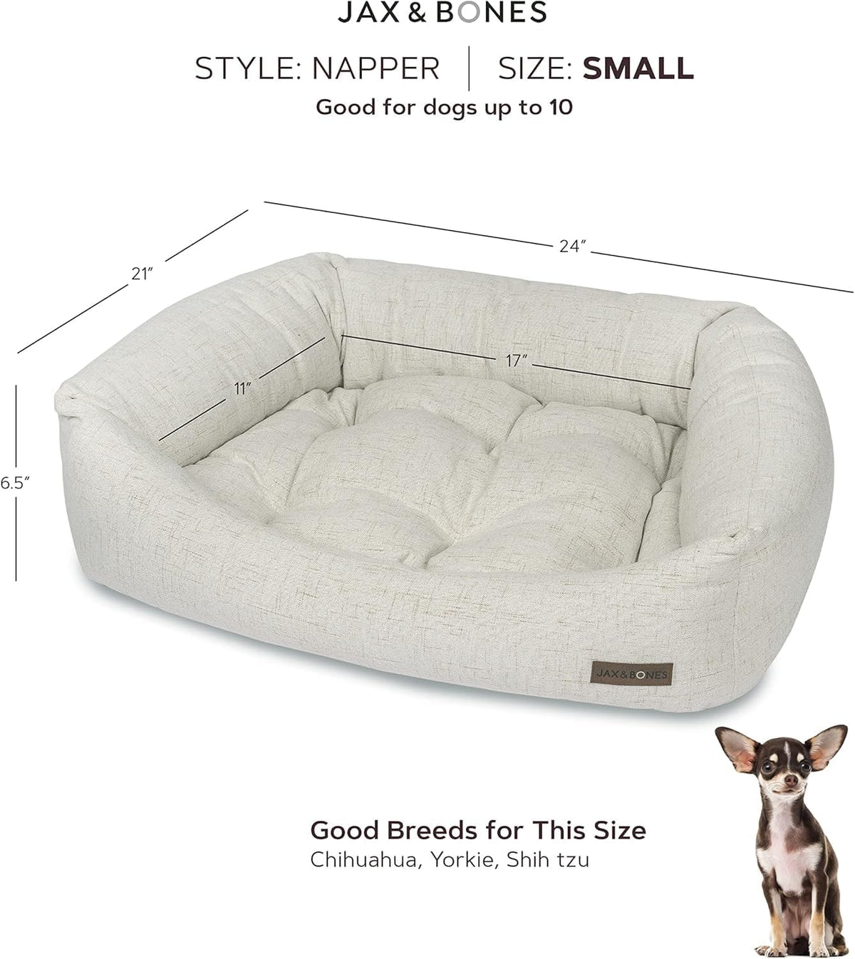 Jax & Bones Napper Grey Corduroy Dog Bed W/Bolstered Sides