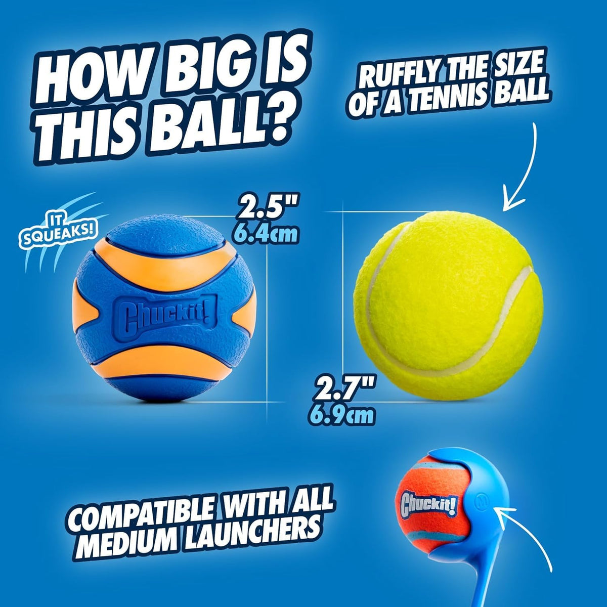 Chuckit! Ultra Ball and Launcher Bundle, Sport 18In, 2 Pack Medium 2.5In
