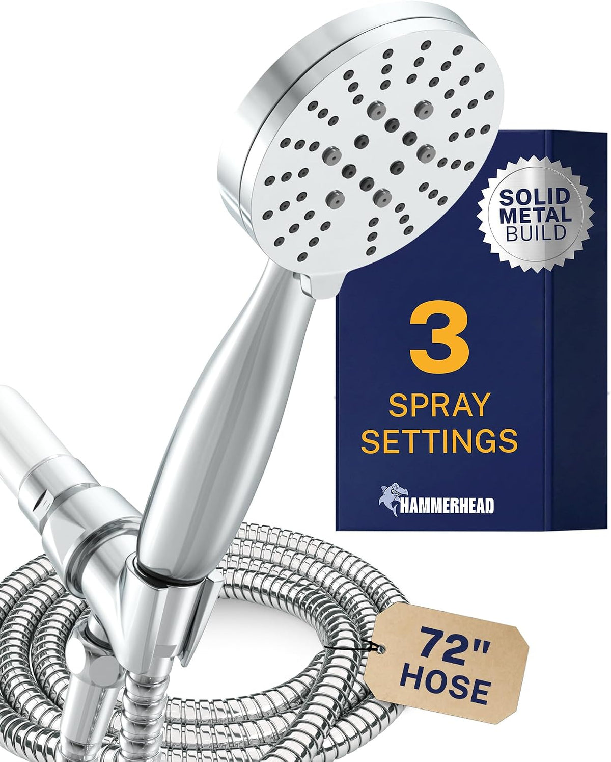 Hammerhead Metal 3-Spray Shower Head with Handheld High Pressure, Long Hose