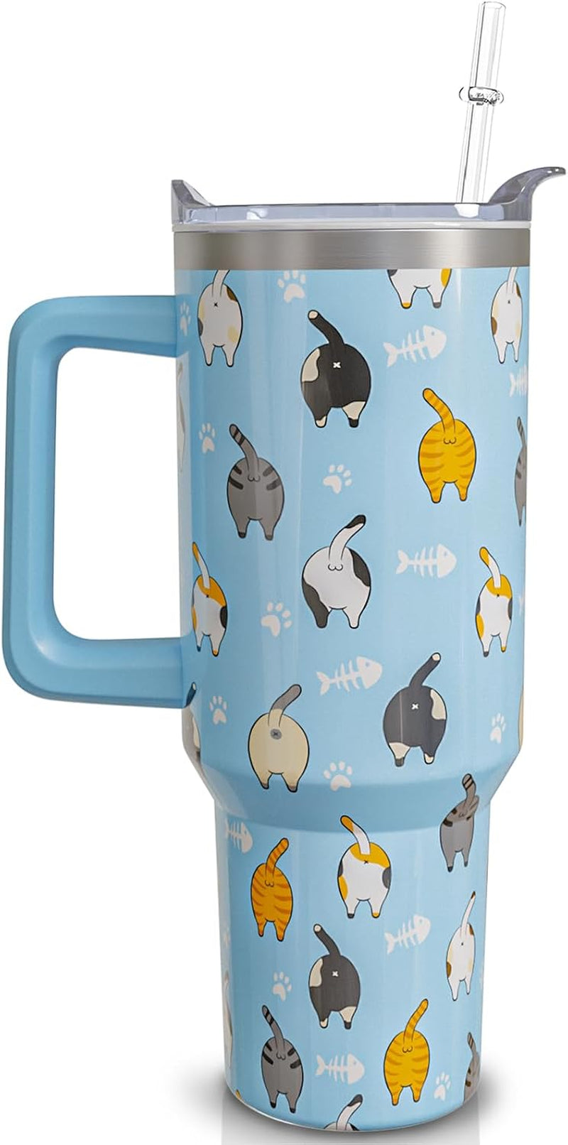 30 Oz Cat Tumbler with Handle and Straw, Kitty Butts Stainless Steel Vacuum Insulated Travel Coffee Mug Cup Water Bottle, Cats Stuff Accessories Decor, Cat Lover Gifts for Women Girls