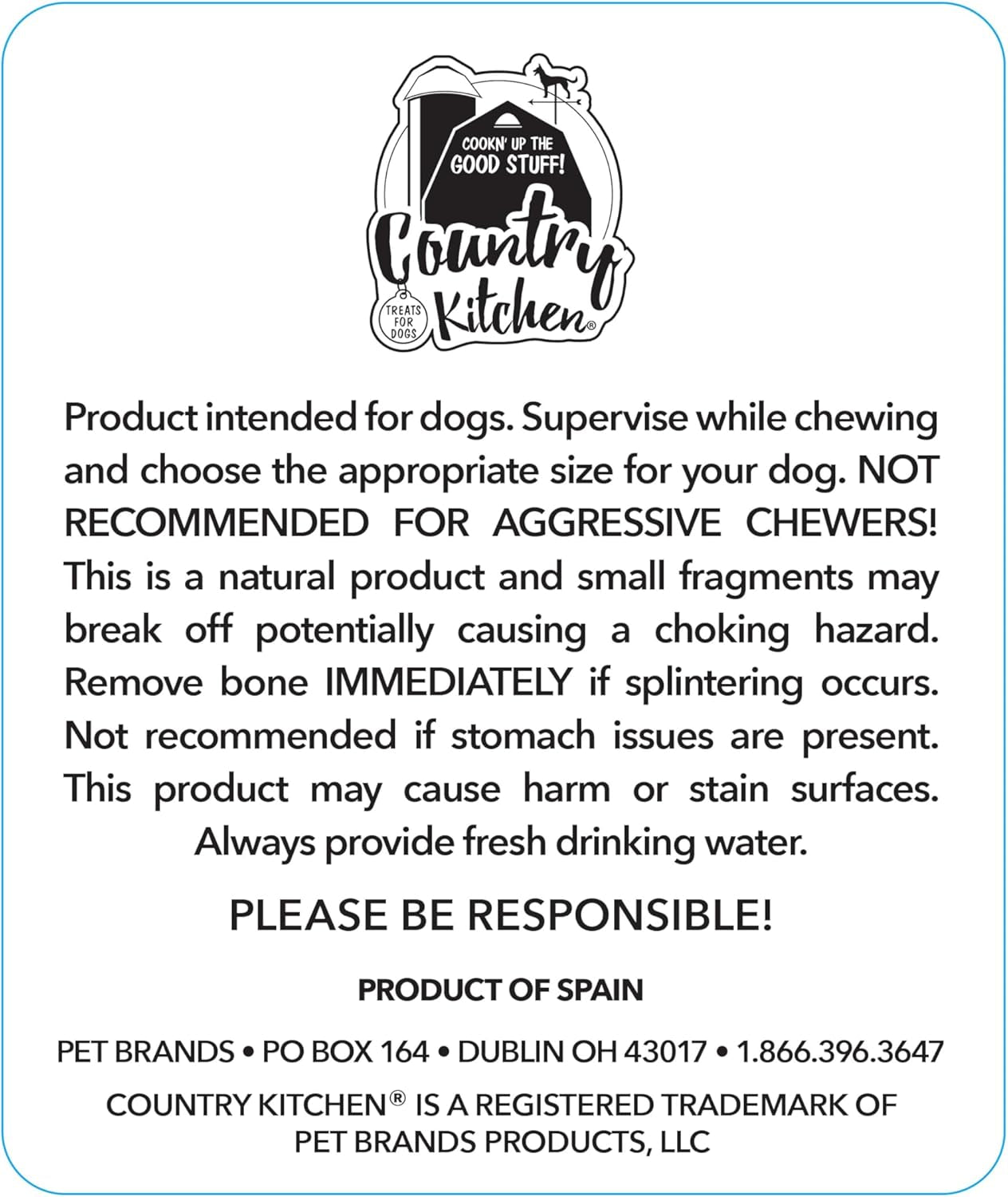 Country Kitchen Genuine Serrano Half Ham Bone, 100% Natural, Dry Aged, for Medium Sized Dogs, 20 Lbs and Up, 2 Bones, Pack of 1