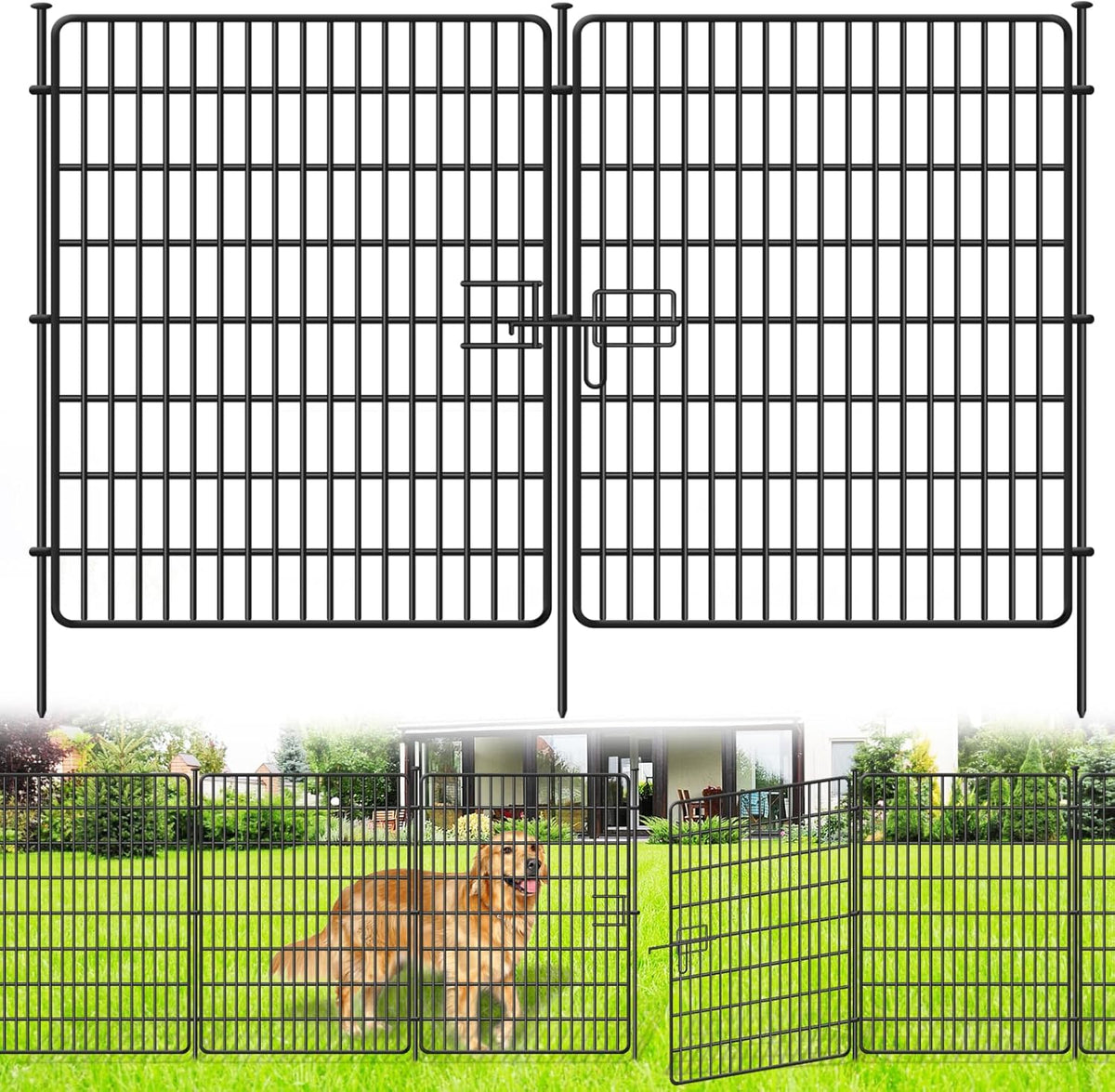 15 Panels No Dig Fence with Gate, 32 In(H) X 36 Ft(L) Garden Decorative Fence Animal Barrier for Dogs, Rustproof Metal Garden Edging Border for Outdoor, Yard, Patio, Black