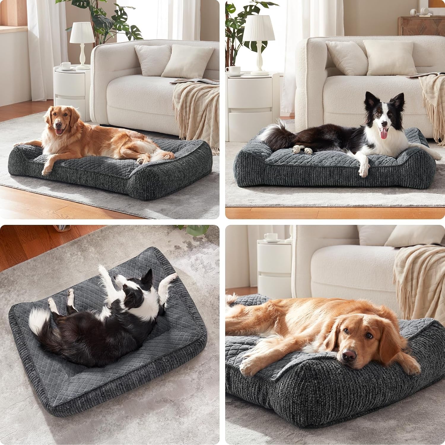 JOEJOY XL Orthopedic Dog Bed for Large Dogs up to 80Lbs - Extra Thick Foam Pet Bed Sofa with Bolster Sides, Large Sized Dog Couch Bed with Removable Washable Cover, Non-Slip Bottom, Grey (42"X30")