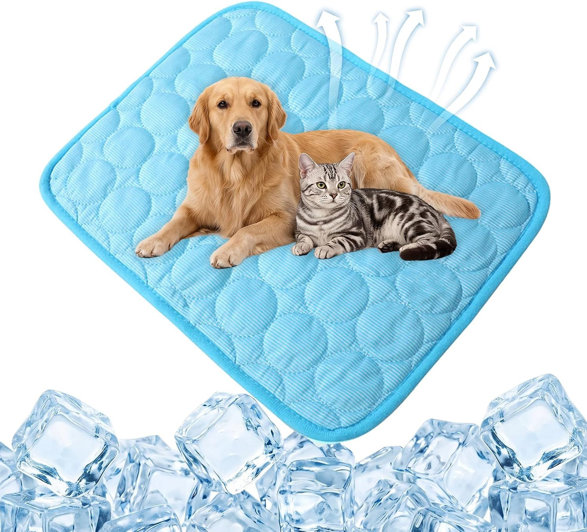 Cooling Mat for Dogs, Self-Cooling Ice Silk Dog Mat, Portable Washable Non-Slip Pet Cooling Pad for Indoor & Outdoor Summer Use, Breathable Dog Cooling Blanket for Large & Small Dogs (Blue, Large)