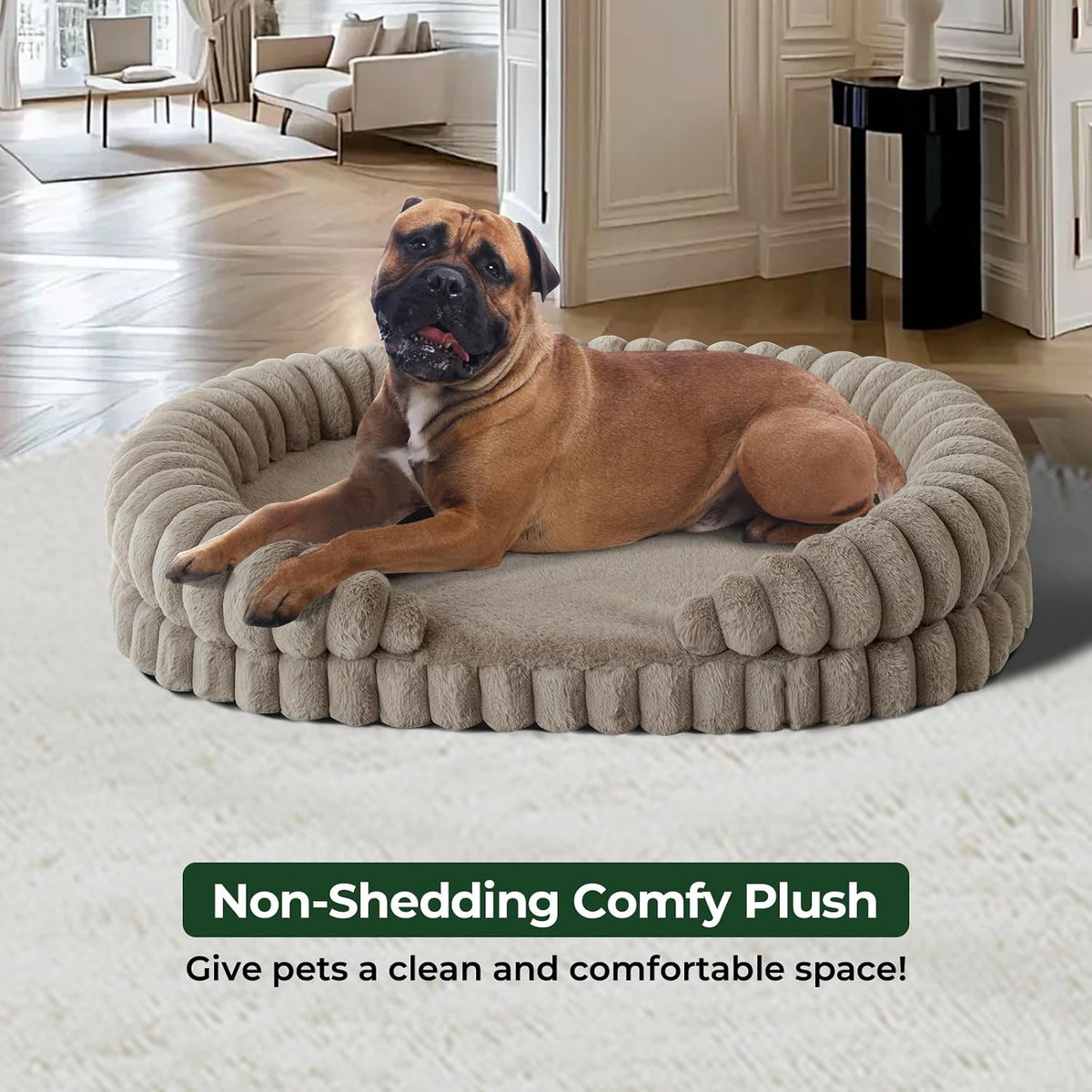 BALANCE Calming Dog Bed for Extra Large Dogs, 42 Inches Oval Washable XL Pet Bed with Sides, Orthopedic Pet Couch Sofa with Non-Slip Bottom, Oatmeal