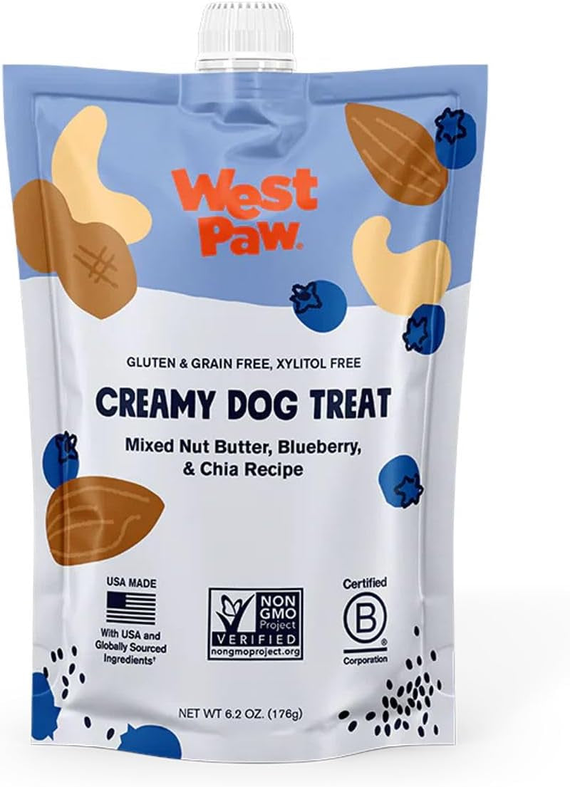 WEST PAW Nut Butter Blueberry and Chia Seed Creamy Dog Treats, 6.2 Oz.