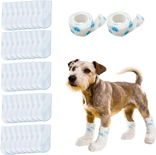 Disposable Dog Boots for Paw Protection,40Pcs Pet Booties Waterproof and Breathable with Adjustable Bandage,Pet Feet Covers,Paw Protectors for Small Medium Dogs,40 Pieces,White