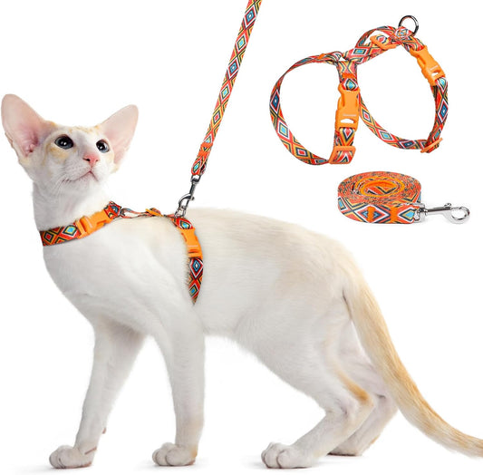 Cat Harness and Leash Set, Adjustable Pet Straps, Orange & Black