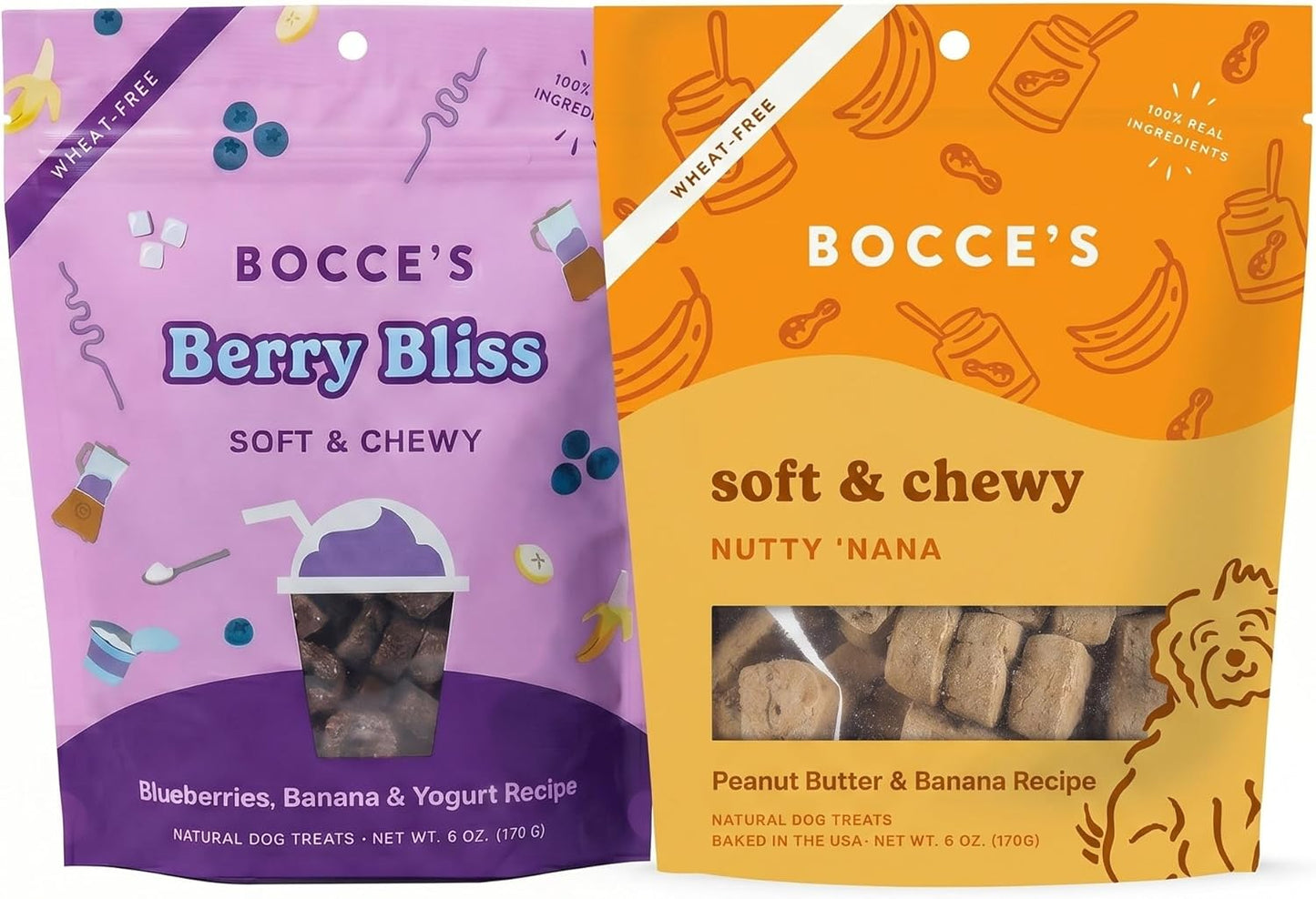 Bocce'S Bakery Berry Bliss Smoothie + Nutty 'Nana Dog Treat Bundle – Natural, Wheat-Free Soft & Chewy Cookies Made with Real Ingredients and Baked in the USA – 2 Pack Bundle