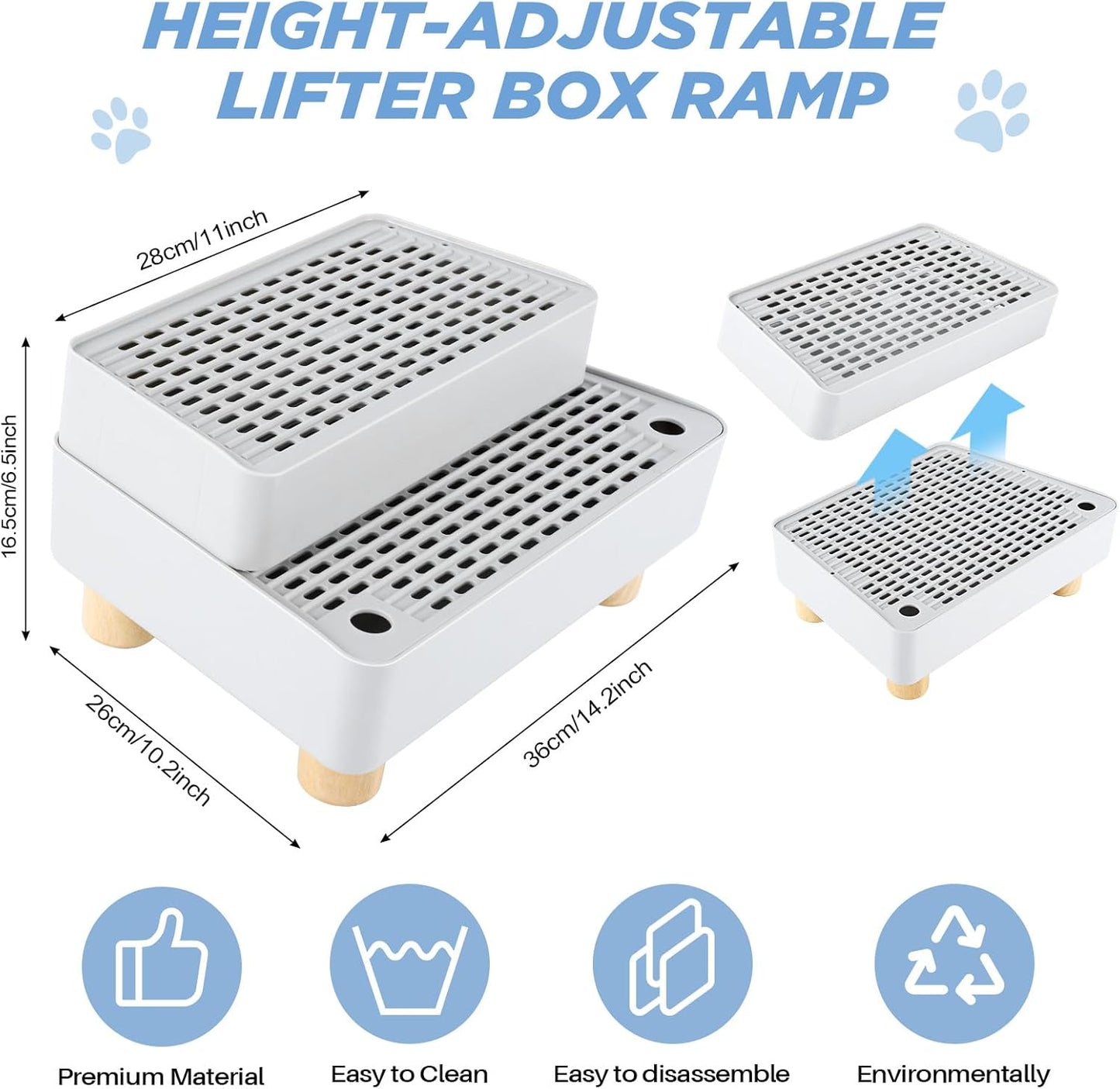 Adjustable Litter Box Step, Cat Litter Box Ramp/Catcher with Wooden Feet | 2 Steps,Fits Automatic Litter Box Steps, Filter Function, Anti-Tracking, Easy to Clean, for Small & Elderly Cats