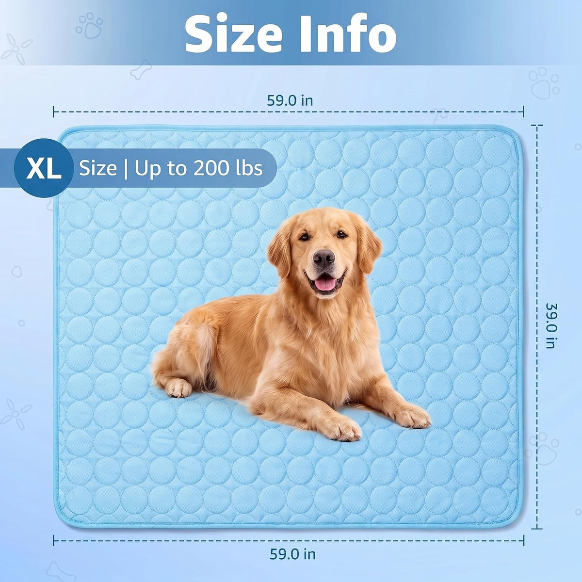 Cooling Mat for Dogs, Large Dog Cooling Mat Outdoor,Self-Cooling Mat for Giant Dogs, Portable & Washable Summer Cool Mat for Car, Crate, and Floor (Blue,59"X39")