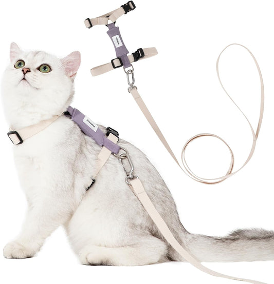 Cat Harness and Leash Set - White Lightweight Soft Kitten Harness Escape Proof, Adjustable Travel Pet Harness for Walking，Easy Control Comfortable Outdoor (White, One Size Fits All)