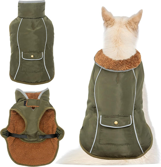 Dog Winter Coat with Leash Hole, Windproof Jacket for Cold Weather