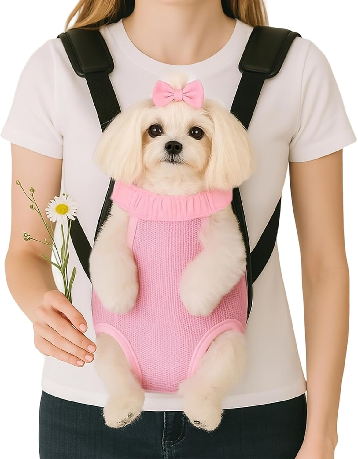 Mosago Dog Backpack Carrier, Front Chest Carrier for Small Dogs, Pink, XL