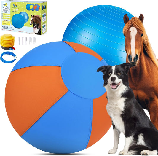 Herding Ball for Dogs and Horses, 18" Jolly Ball for Dogs, Dog Herding Balls for Australian Shepherd Collie,Herding Ball Durable Bite-Resistant with Reinforced Stitching, Dog Toys Gifts - Blue&Orange