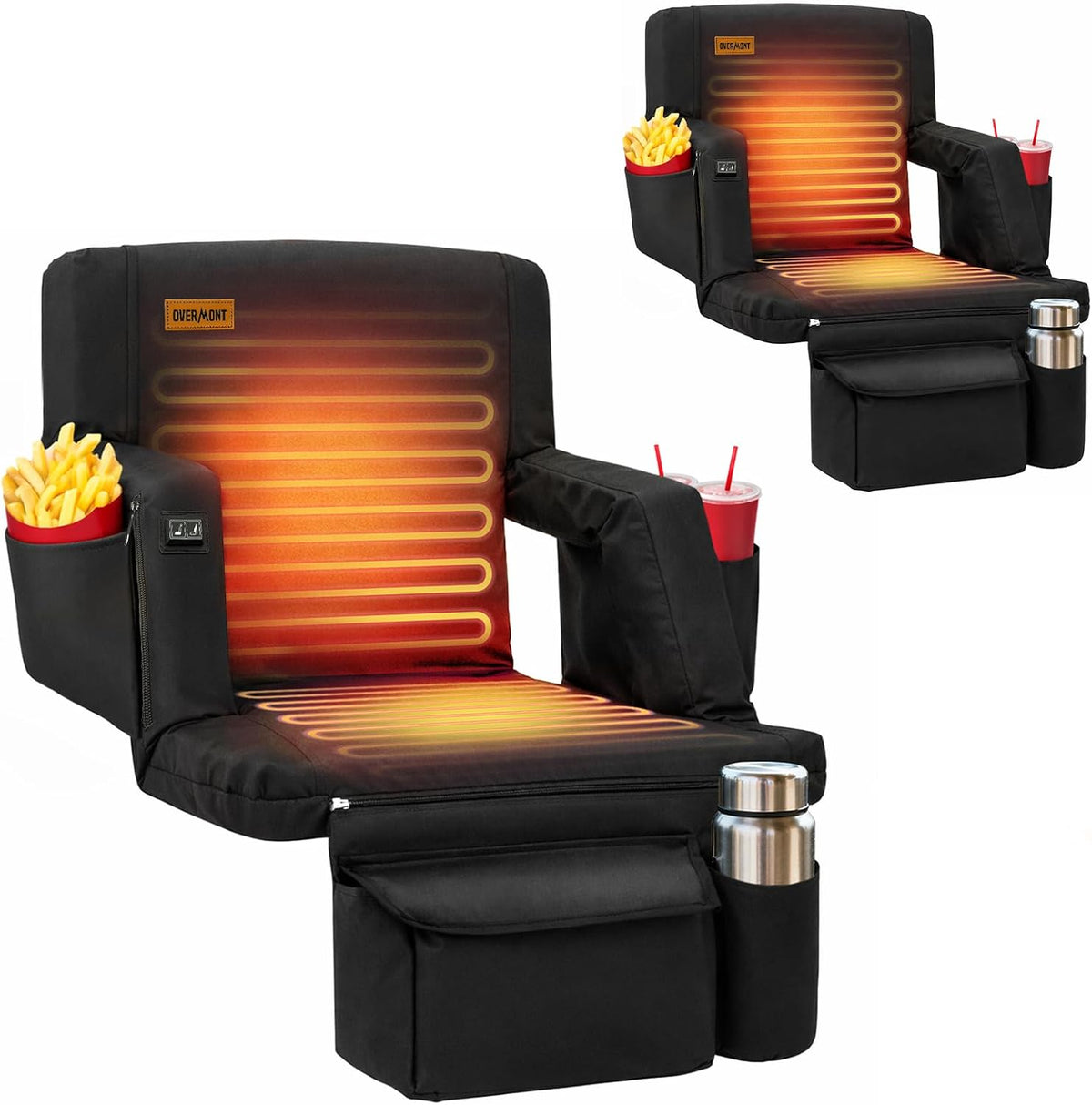 Overmont Heated Stadium Seats 2 Pack with Back Support, Dual-Zone Heat