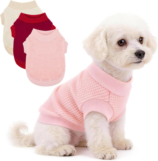 3 Pack Nylon Waffle Dog Shirts for Small Dogs, Lightweight Breathable Pet Sweatshirt, Warm Soft Puppy Clothes Outfit for Indoor Outdoor Dog Cat Apparel.Red Pink Turmeric L