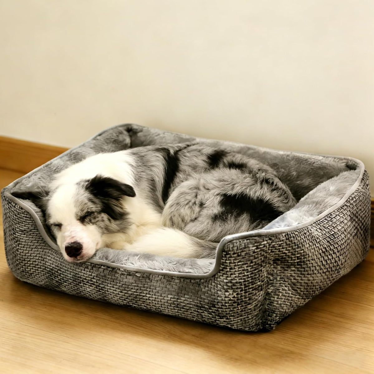 Dog Beds for Large Medium Small Dogs & Cats - Rectangle Orthopedic Washable Pet Bed with Non-Slip Bottom | Durable Calming Sofa for Indoor Cats & Puppies | Multiple Sizes & Breathable Design,Grey,L