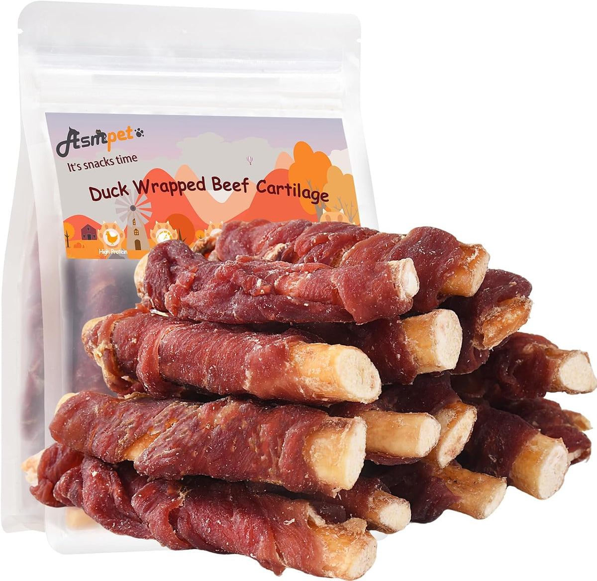 Dog Treats Duck Wrapped Beef Cartilage Dog Chews Long Lasting 10.6OZ