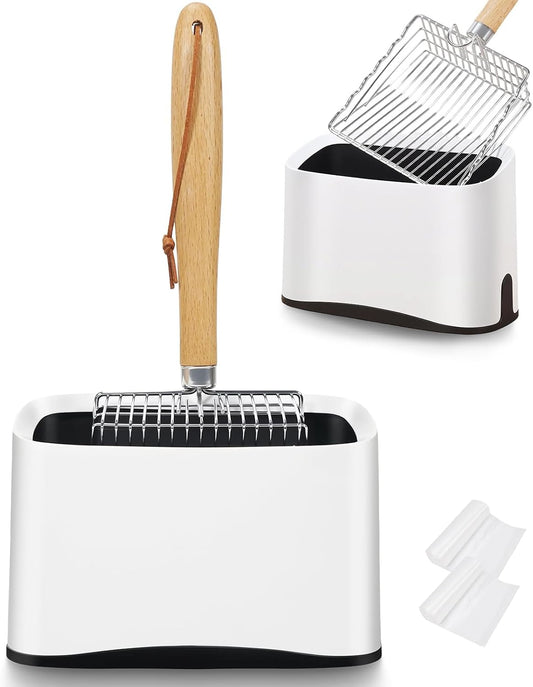 Cat Litter Scoop with Holder Stand, Poop Scooper with Waste Can,Refill Bag