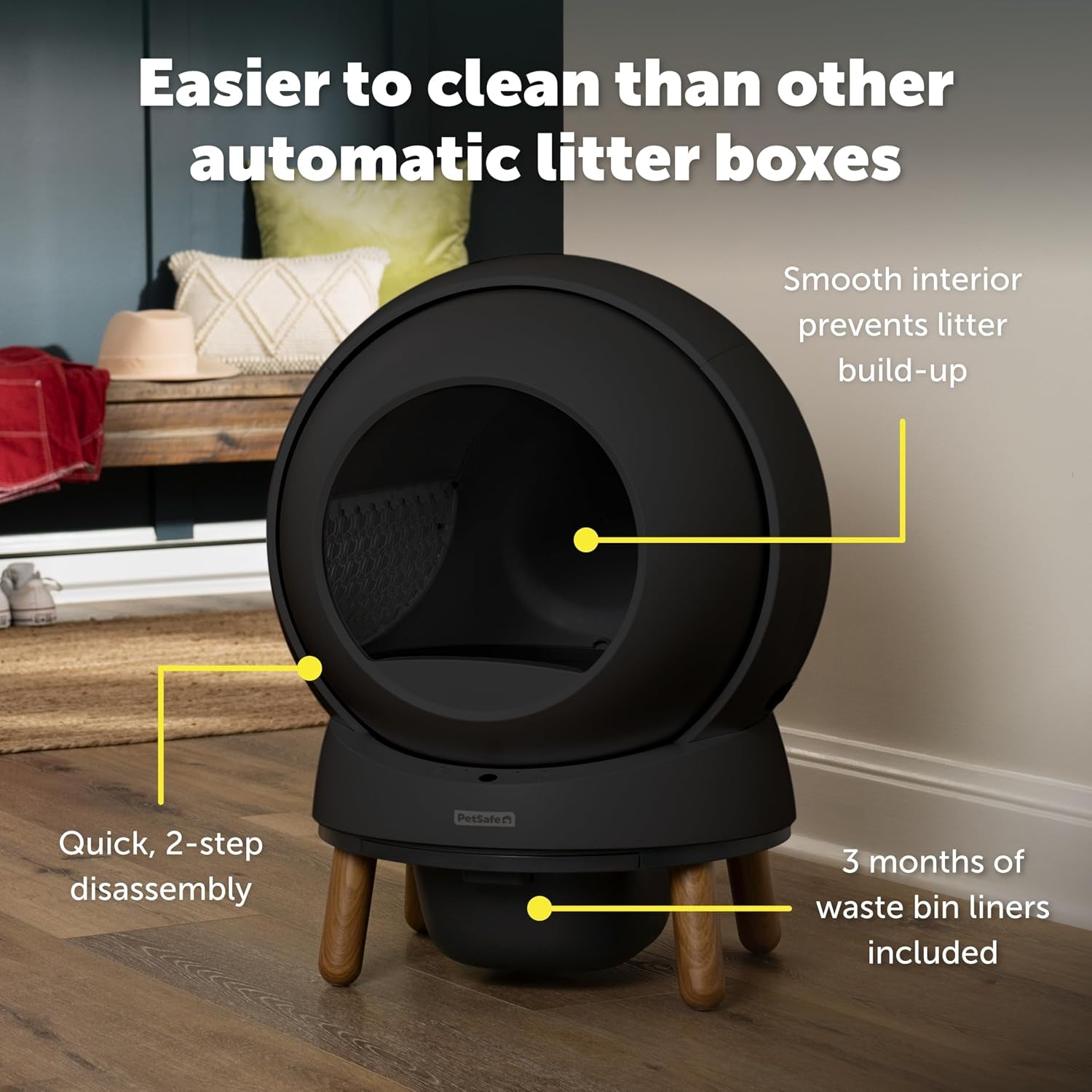 Petsafe Scoopfree Smartspin Self-Cleaning Litter Box - Automatic Waste Collection - Odor Control - App Controlled - Complete Litter Box Kit - Black
