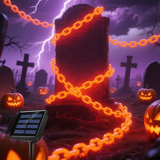 10Ft Solar Halloween Plastic Chain Lights for Halloween Decorations Outdoor , 8 Modes Lighed Props Chains, Waterproof Halloween Lights Outdoor for Skeleton Dog, Haunted House, Creepy Costumes Party