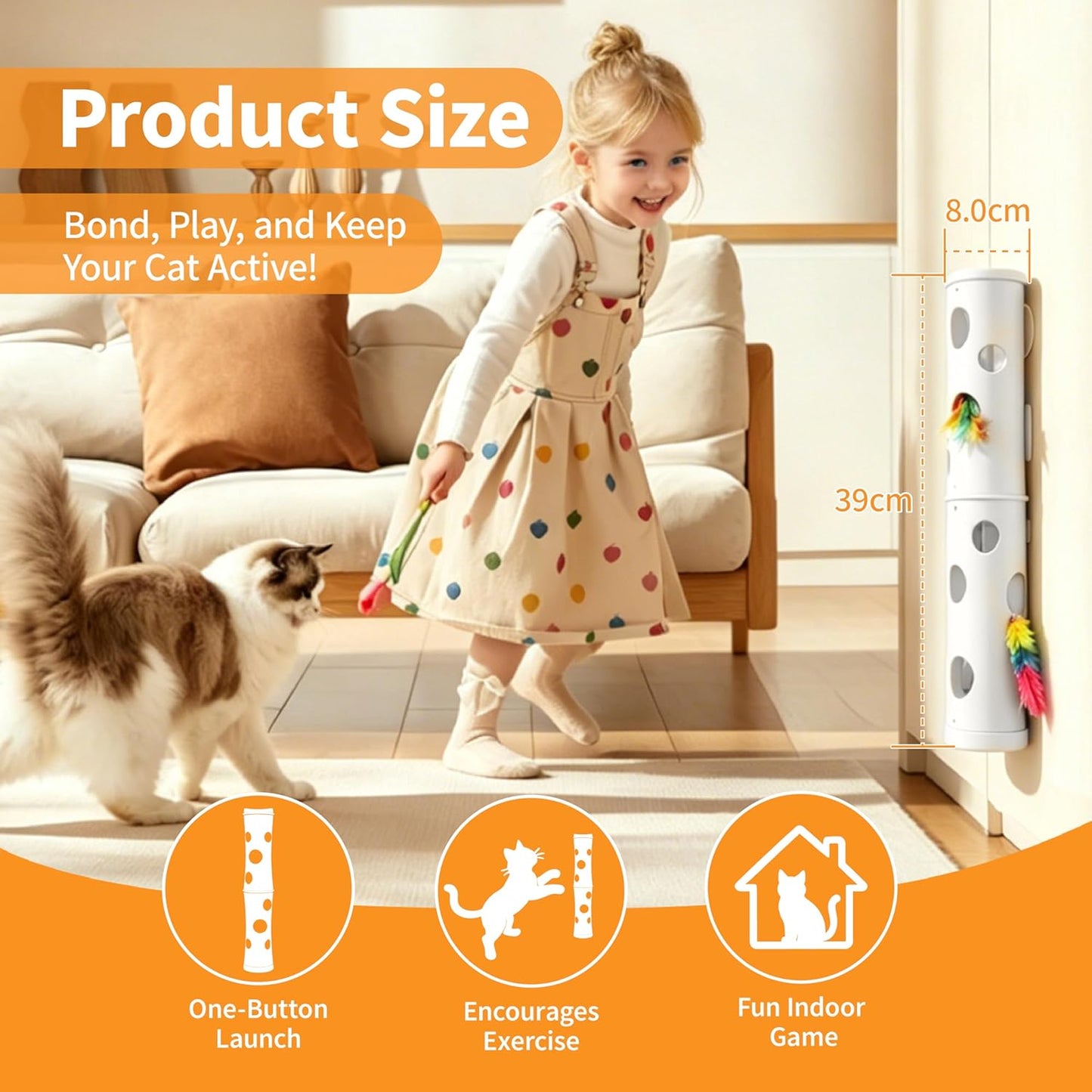 Kzoom Interactive Cat Feather Toy, Cat Toy Automatic Fluffy Tail Teaser with Motion Activated, USB Rechargeable, Suction Cup for Stable Play, Perfect for Indoor Cats