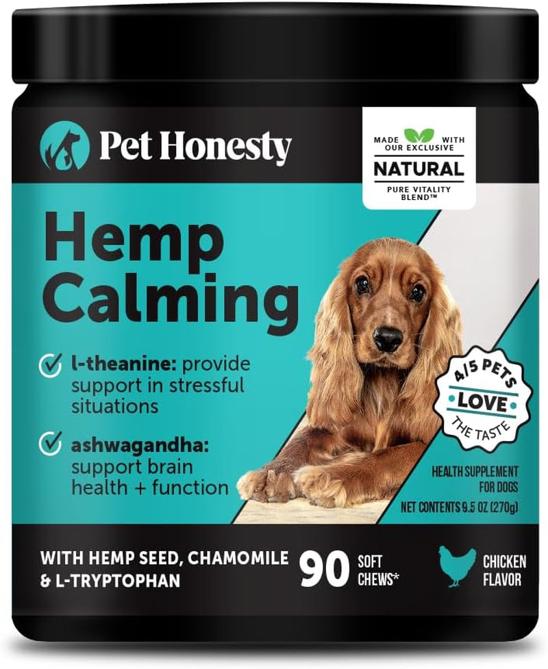 Natural Hemp Dog Calming Chews for Occasional Anxiousness & Stress - Calming Treats for Thunderstorms, Fireworks, Separation & Travel - with Ashwagandha, L-Theanine, Valerian Root (Chicken, 90 Ct)