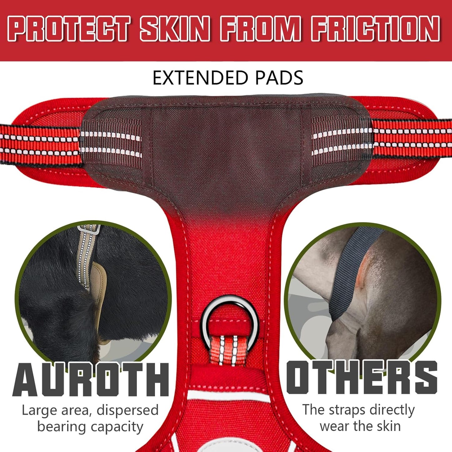 AUROTH Tactical Dog Harness for Large Dogs No Pull Adjustable Pet Harness Reflective K9 Working Training Easy Control Pet Vest Military Service Dog Harnesses Red XL