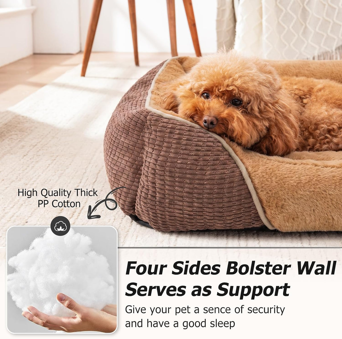 MIXJOY Dog Beds for Small Dogs, Cat Beds for Indoor Cats Washable, Calming Pet Small Size Dog, Soft Rectangle Pet Beds Sofa Cuddler, Orthopedic Cozy Puppy Beds, Anti-Slip Bottom(20X19In)