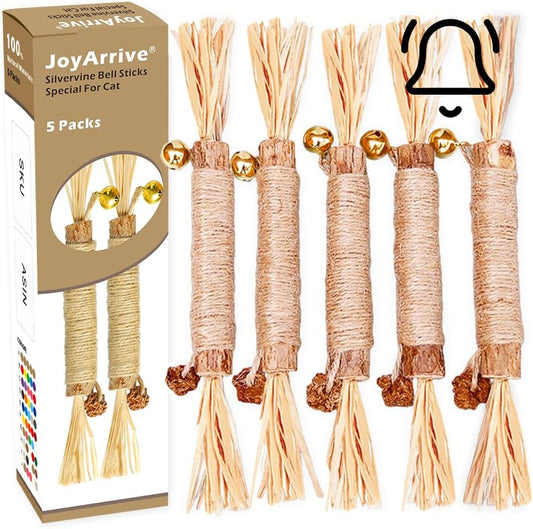 Natural Silvervine Matatabi Bell Sticks Cat Chew Toys with Cotton Treat, Durable Indoor Dental Teeth Cleaning Care Catnip Pack for Cat (Size L Color A)