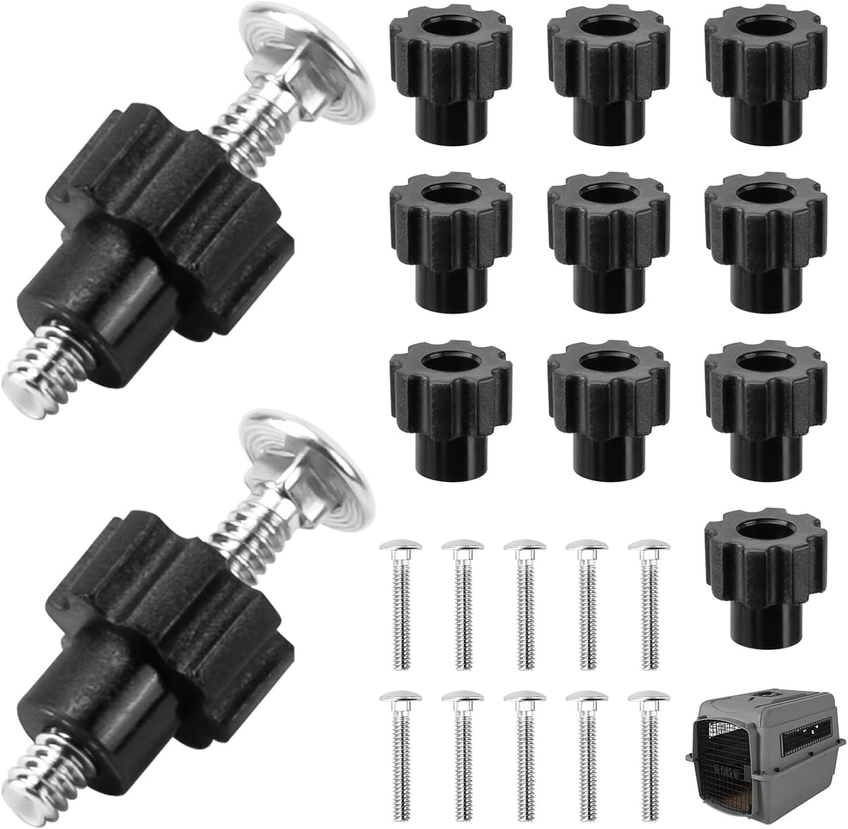 12 Pack 1-1/4" Pet Kennel Carrier Metal Medium Bolts & Black Nylon Nuts