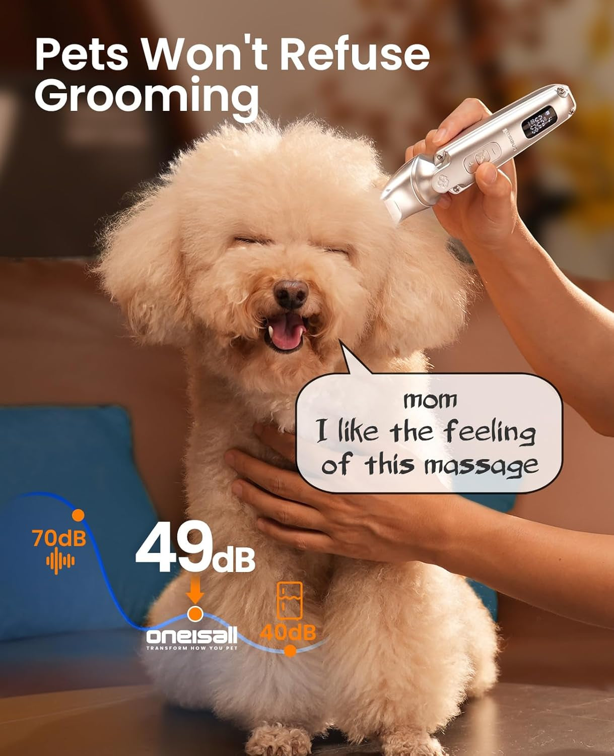Oneisall Small Dog Clippers and Paw Trimmer with Low Noise, 4 - in - 1 Cordless Dog Grooming Kit with 3 - Level Speed Clippers (7000 RPM) for Grooming Thick Hair, Waterproof Shaver for Dogs and Cats