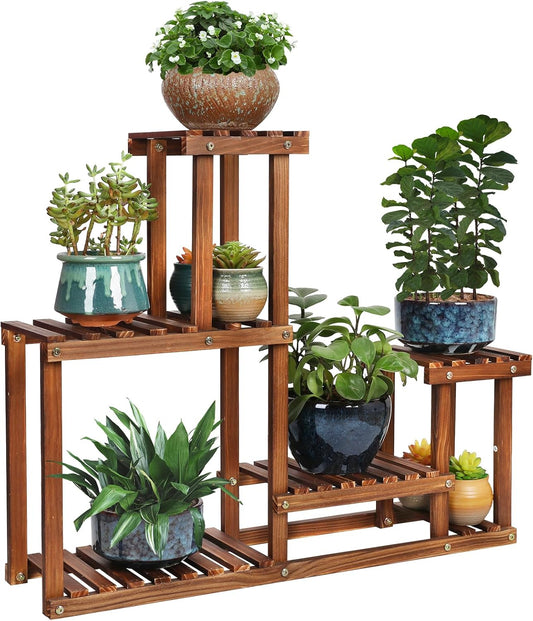 Pine Wood Plant Stand Indoor Outdoor Multi Layer Flower Shelf Rack